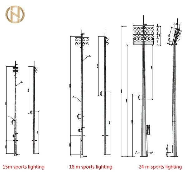 Dodecagon Shape Yüksek Direk Direği Galvanizli Işık Direği 75FT 80FT